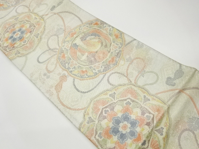 リサイクル　佐賀錦鏡裏に華文・鳳凰模様織出し袋帯